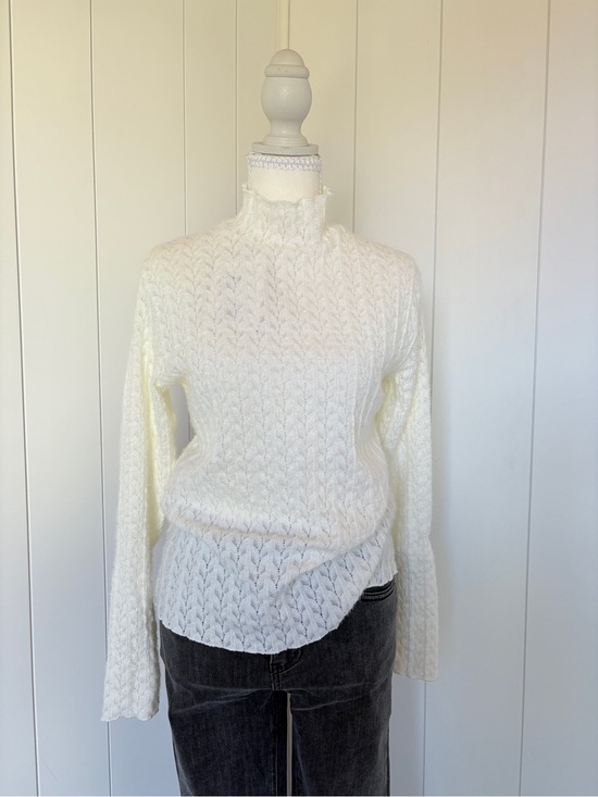 Sweaters - Women's White Cable Knit Mock Turtleneck Sweater